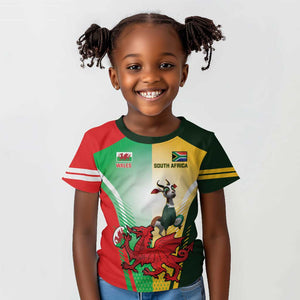 Custom South Africa And Wales Rugby Kid T shirt Springboks Welsh Mascots Dynamic Version