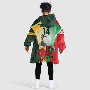 Custom South Africa And Wales Rugby KId Wearable Blanket Hoodie Springboks Welsh Mascots Dynamic Version