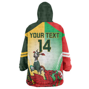 Custom South Africa And Wales Rugby KId Wearable Blanket Hoodie Springboks Welsh Mascots Dynamic Version