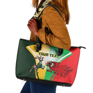 Custom South Africa And Wales Rugby Leather Tote Bag Springboks Welsh Mascots Dynamic Version