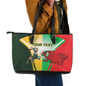 Custom South Africa And Wales Rugby Leather Tote Bag Springboks Welsh Mascots Dynamic Version