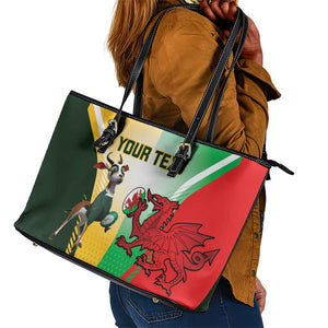 Custom South Africa And Wales Rugby Leather Tote Bag Springboks Welsh Mascots Dynamic Version