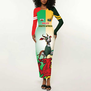 Custom South Africa And Wales Rugby Long Sleeve Bodycon Dress Springboks Welsh Mascots Dynamic Version