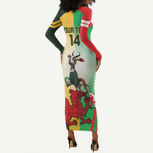 Custom South Africa And Wales Rugby Long Sleeve Bodycon Dress Springboks Welsh Mascots Dynamic Version