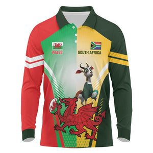 Custom South Africa And Wales Rugby Long Sleeve Polo Shirt Springboks Welsh Mascots Dynamic Version