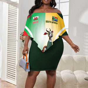 Custom South Africa And Wales Rugby Off Shoulder Short Dress Springboks Welsh Mascots Dynamic Version LT14