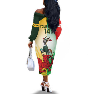 Custom South Africa And Wales Rugby Off The Shoulder Long Sleeve Dress Springboks Welsh Mascots Dynamic Version