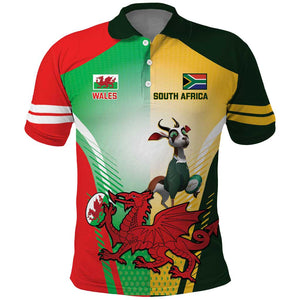 Custom South Africa And Wales Rugby Polo Shirt Springboks Welsh Mascots Dynamic Version