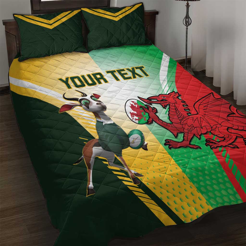 Custom South Africa And Wales Rugby Quilt Bed Set Springboks Welsh Mascots Dynamic Version