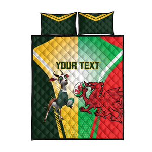 Custom South Africa And Wales Rugby Quilt Bed Set Springboks Welsh Mascots Dynamic Version