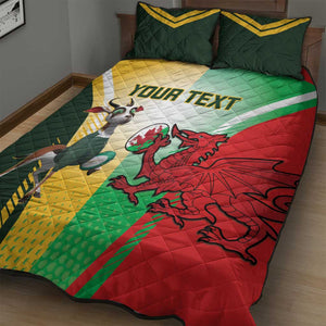 Custom South Africa And Wales Rugby Quilt Bed Set Springboks Welsh Mascots Dynamic Version