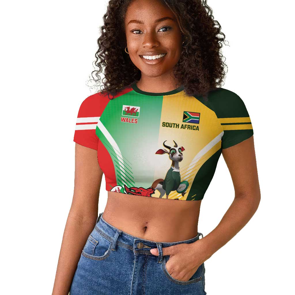 Custom South Africa And Wales Rugby Raglan Cropped T shirt Springboks Welsh Mascots Dynamic Version