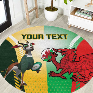 Custom South Africa And Wales Rugby Round Carpet Springboks Welsh Mascots Dynamic Version