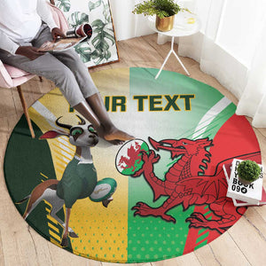 Custom South Africa And Wales Rugby Round Carpet Springboks Welsh Mascots Dynamic Version