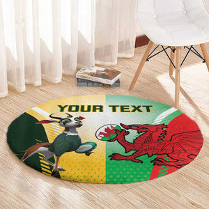 Custom South Africa And Wales Rugby Round Carpet Springboks Welsh Mascots Dynamic Version