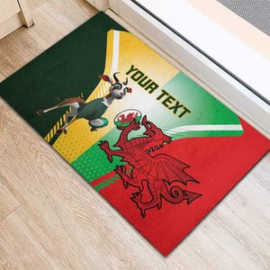 Custom South Africa And Wales Rugby Rubber Doormat Springboks Welsh Mascots Dynamic Version