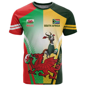 Custom South Africa And Wales Rugby T shirt Springboks Welsh Mascots Dynamic Version