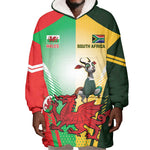 Custom South Africa And Wales Rugby Wearable Blanket Hoodie Springboks Welsh Mascots Dynamic Version
