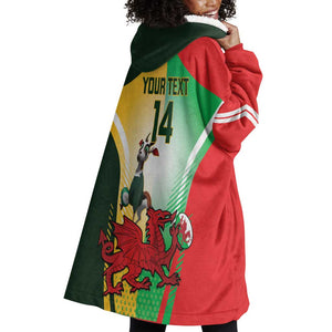 Custom South Africa And Wales Rugby Wearable Blanket Hoodie Springboks Welsh Mascots Dynamic Version