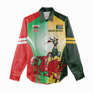 Custom South Africa And Wales Rugby Women Casual Shirt Springboks Welsh Mascots Dynamic Version