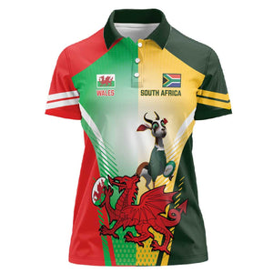 Custom South Africa And Wales Rugby Women Polo Shirt Springboks Welsh Mascots Dynamic Version