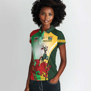 Custom South Africa And Wales Rugby Women Polo Shirt Springboks Welsh Mascots Dynamic Version