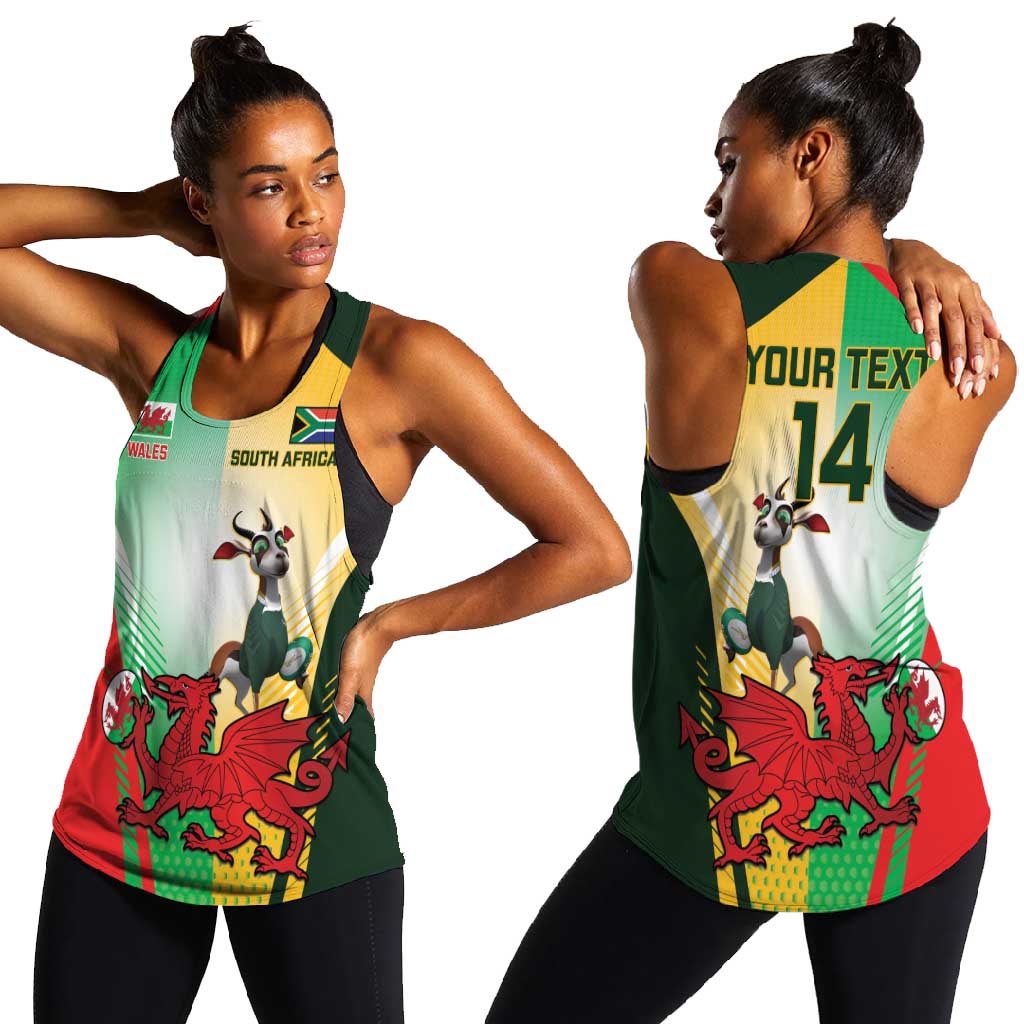 Custom South Africa And Wales Rugby Women Racerback Tank Springboks Welsh Mascots Dynamic Version