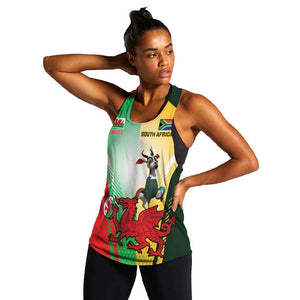 Custom South Africa And Wales Rugby Women Racerback Tank Springboks Welsh Mascots Dynamic Version