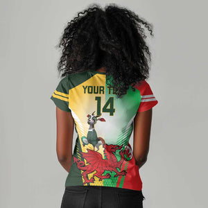 Custom South Africa And Wales Rugby Women V-Neck T-Shirt Springboks Welsh Mascots Dynamic Version