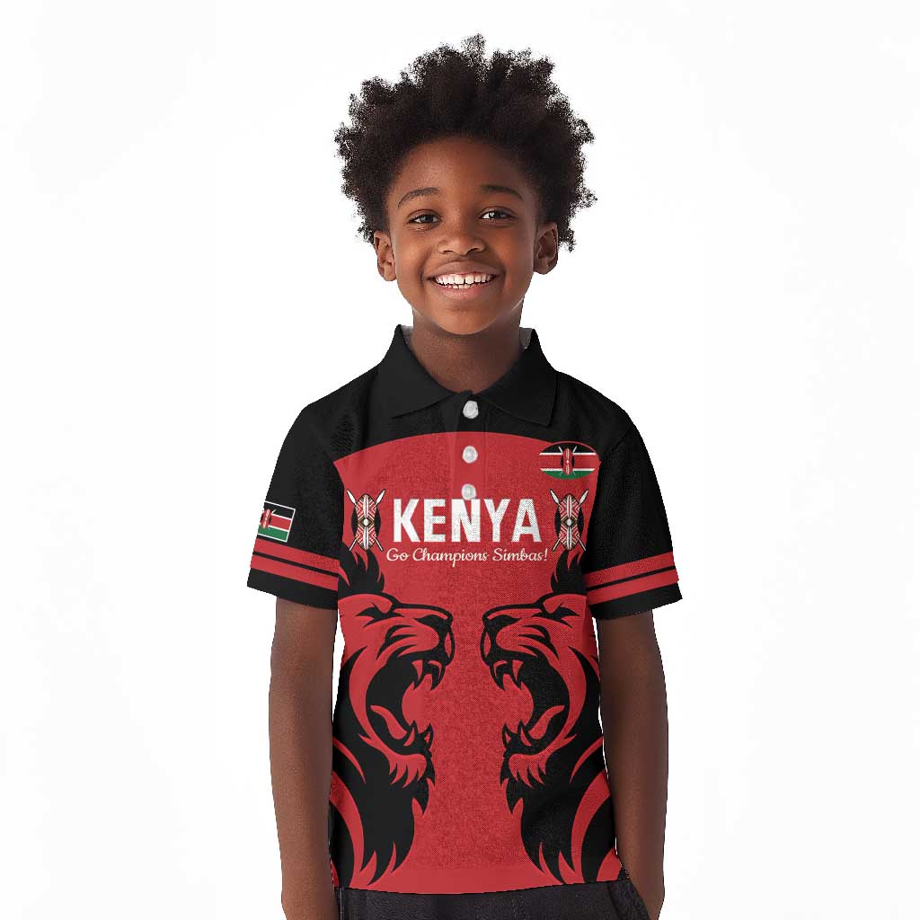 Custom Kenya Rugby Kid Polo Shirt 2024 Go Champions Simbas - Red