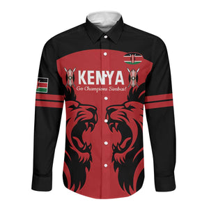 Custom Kenya Rugby Long Sleeve Button Shirt 2024 Go Champions Simbas - Red