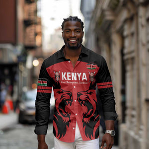 Custom Kenya Rugby Long Sleeve Button Shirt 2024 Go Champions Simbas - Red