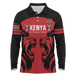 Custom Kenya Rugby Long Sleeve Polo Shirt 2024 Go Champions Simbas - Red