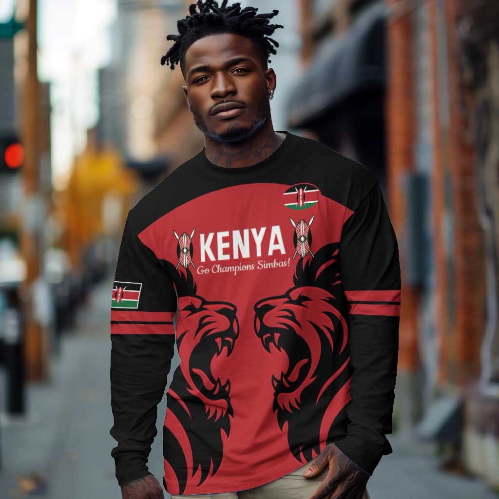 Custom Kenya Rugby Long Sleeve Shirt 2024 Go Champions Simbas - Red LT14