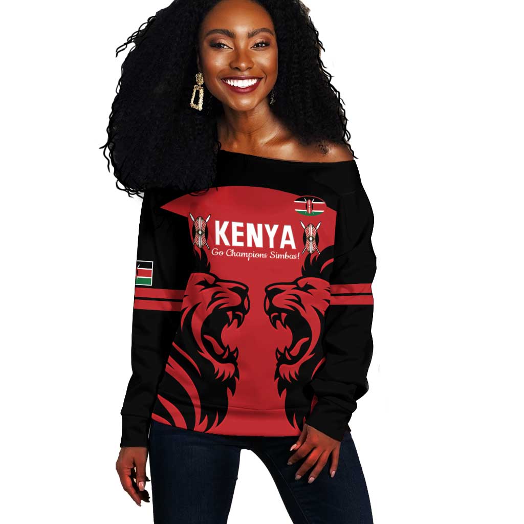 Custom Kenya Rugby Off Shoulder Sweater 2024 Go Champions Simbas - Red