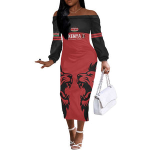 Custom Kenya Rugby Off The Shoulder Long Sleeve Dress 2024 Go Champions Simbas - Red