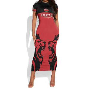 Custom Kenya Rugby Short Sleeve Bodycon Dress 2024 Go Champions Simbas - Red