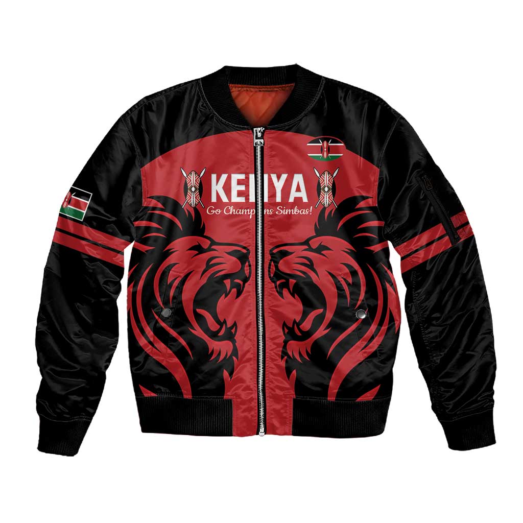 Custom Kenya Rugby Sleeve Zip Bomber Jacket 2024 Go Champions Simbas - Red