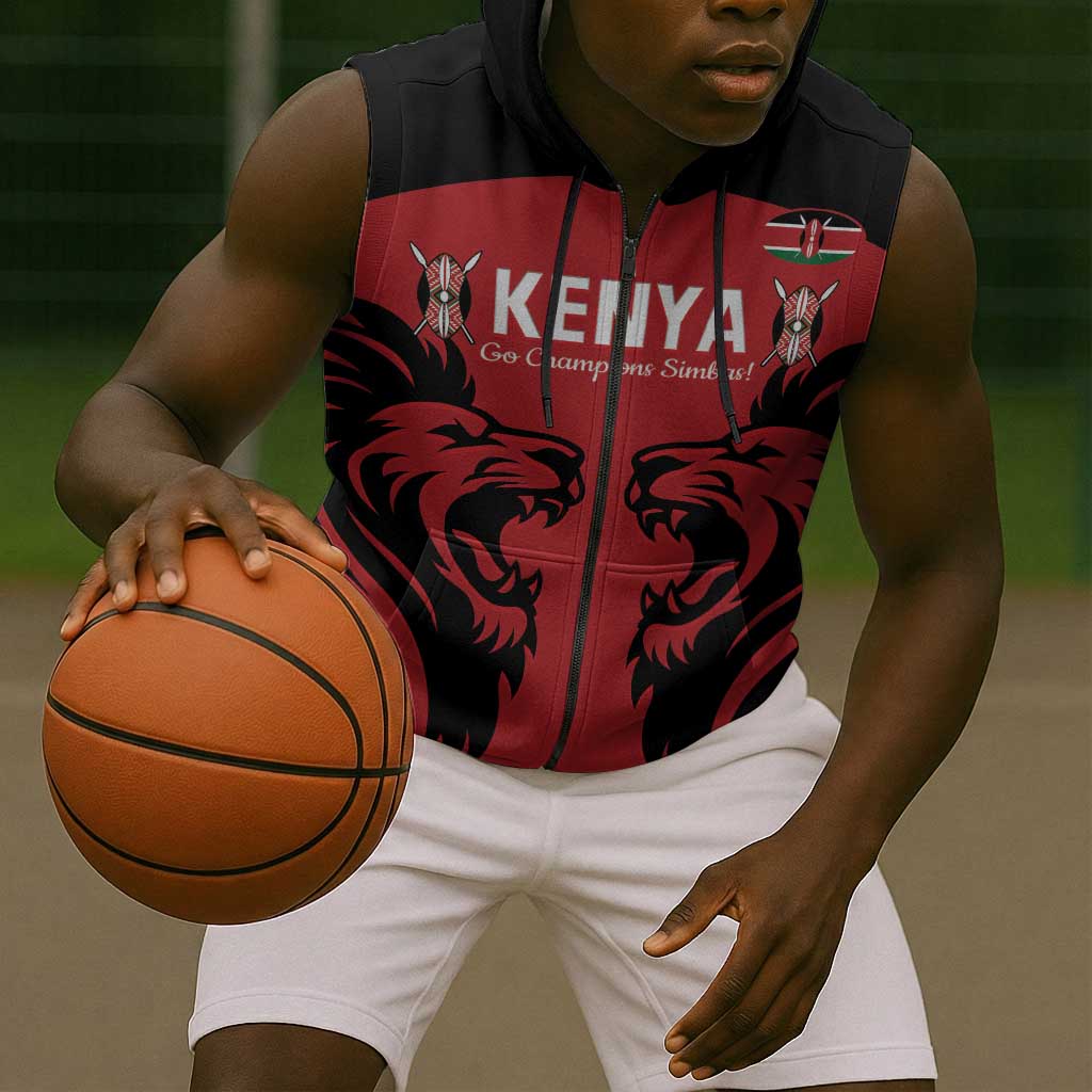 Custom Kenya Rugby Sleeveless Zip Hoodie 2024 Go Champions Simbas - Red - African Pride