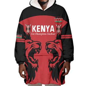 Custom Kenya Rugby Wearable Blanket Hoodie 2024 Go Champions Simbas - Red