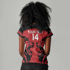 Custom Kenya Rugby Women V-Neck T-Shirt 2024 Go Champions Simbas - Red