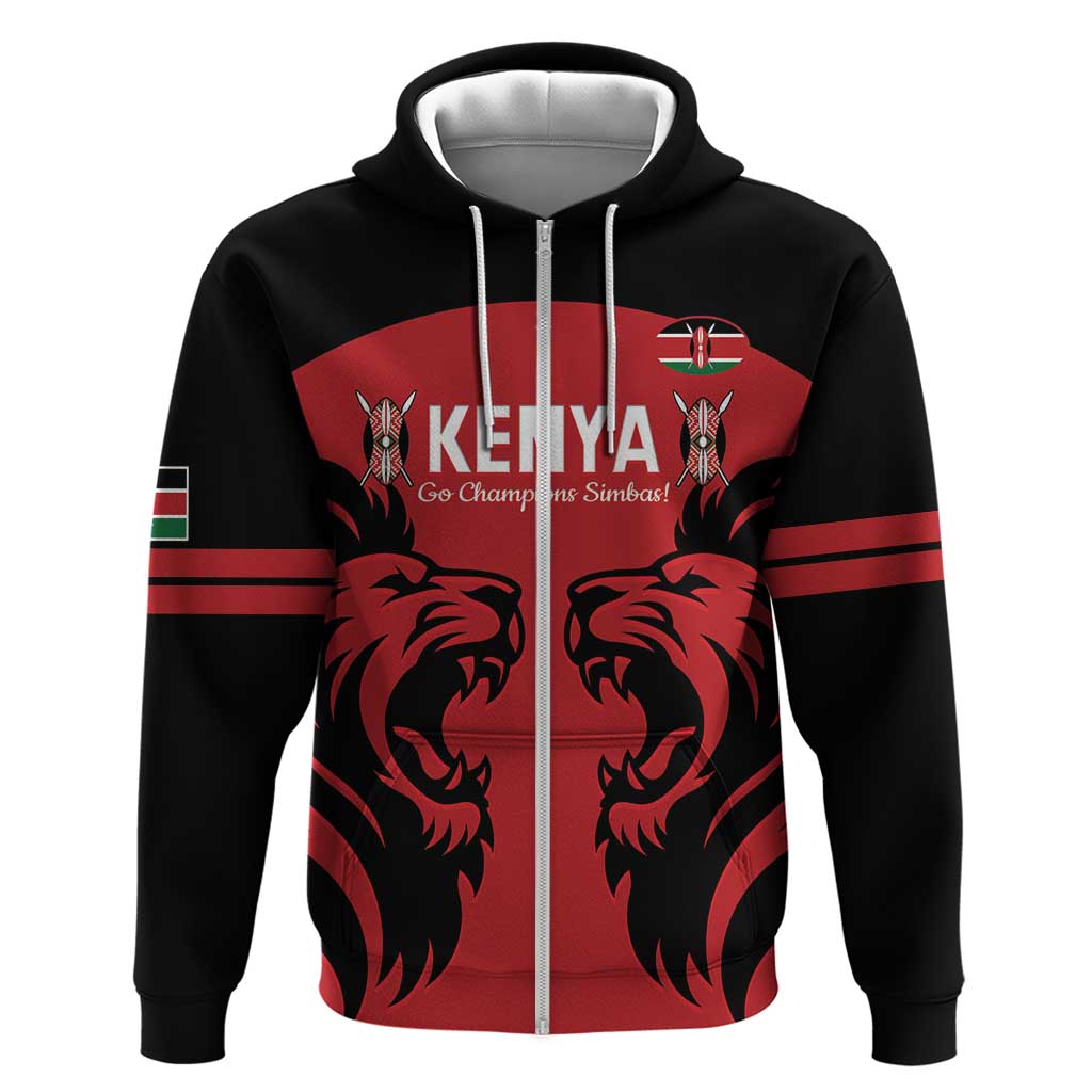 Custom Kenya Rugby Zip Hoodie 2024 Go Champions Simbas - Red