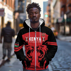 Custom Kenya Rugby Zip Hoodie 2024 Go Champions Simbas - Red