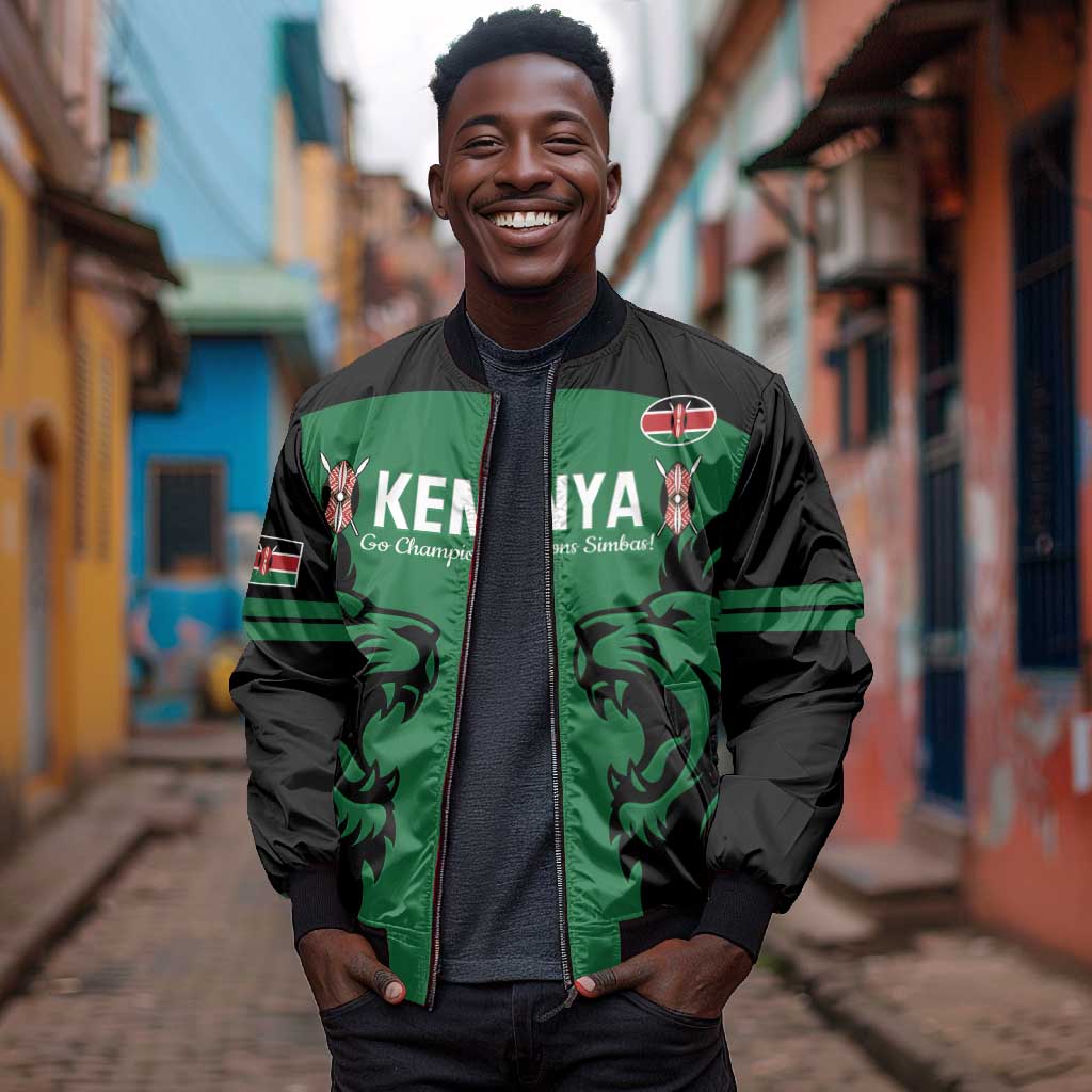 Custom Kenya Rugby Bomber Jacket 2024 Go Champions Simbas - Green