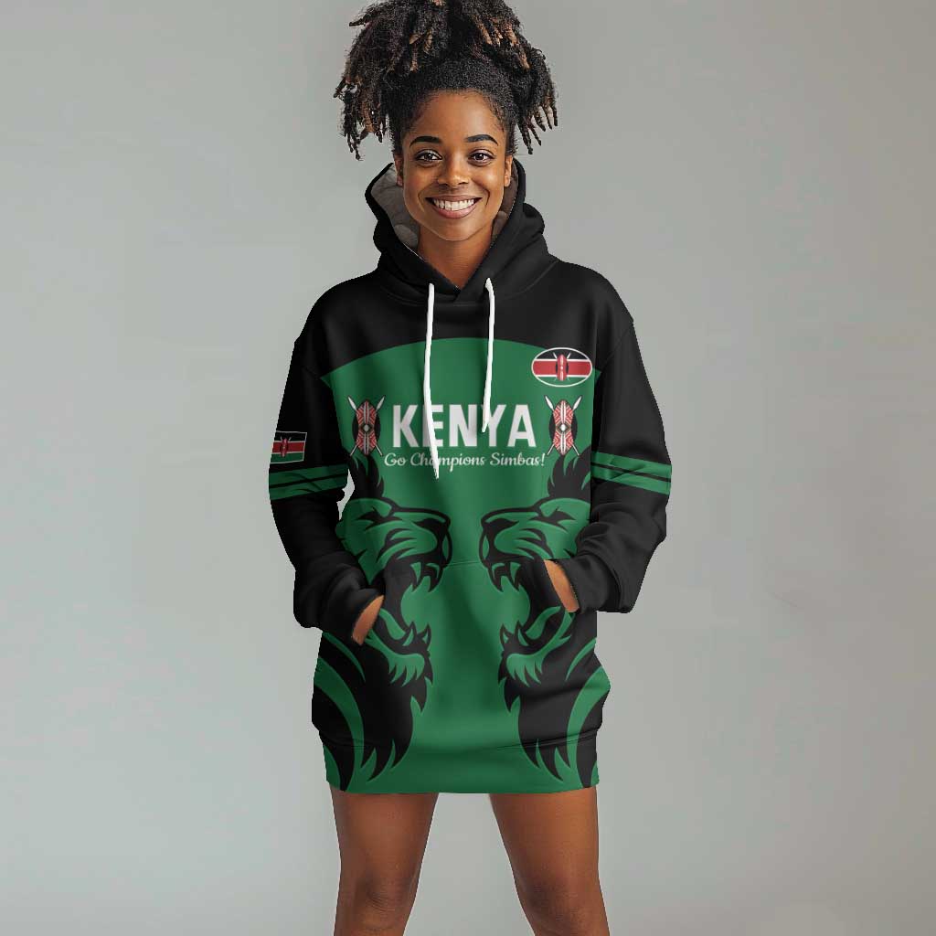 Custom Kenya Rugby Hoodie Dress 2024 Go Champions Simbas - Green