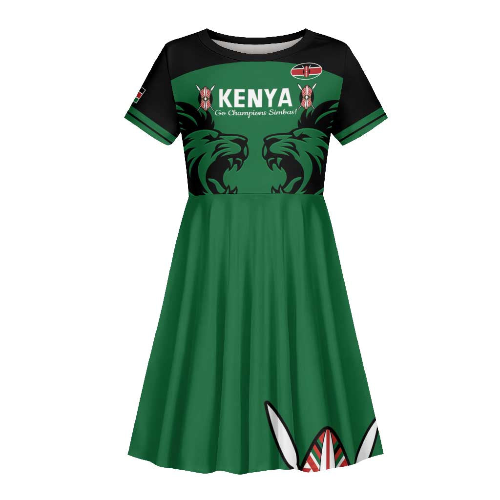 Custom Kenya Rugby Kid Short Sleeve Dress 2024 Go Champions Simbas - Green