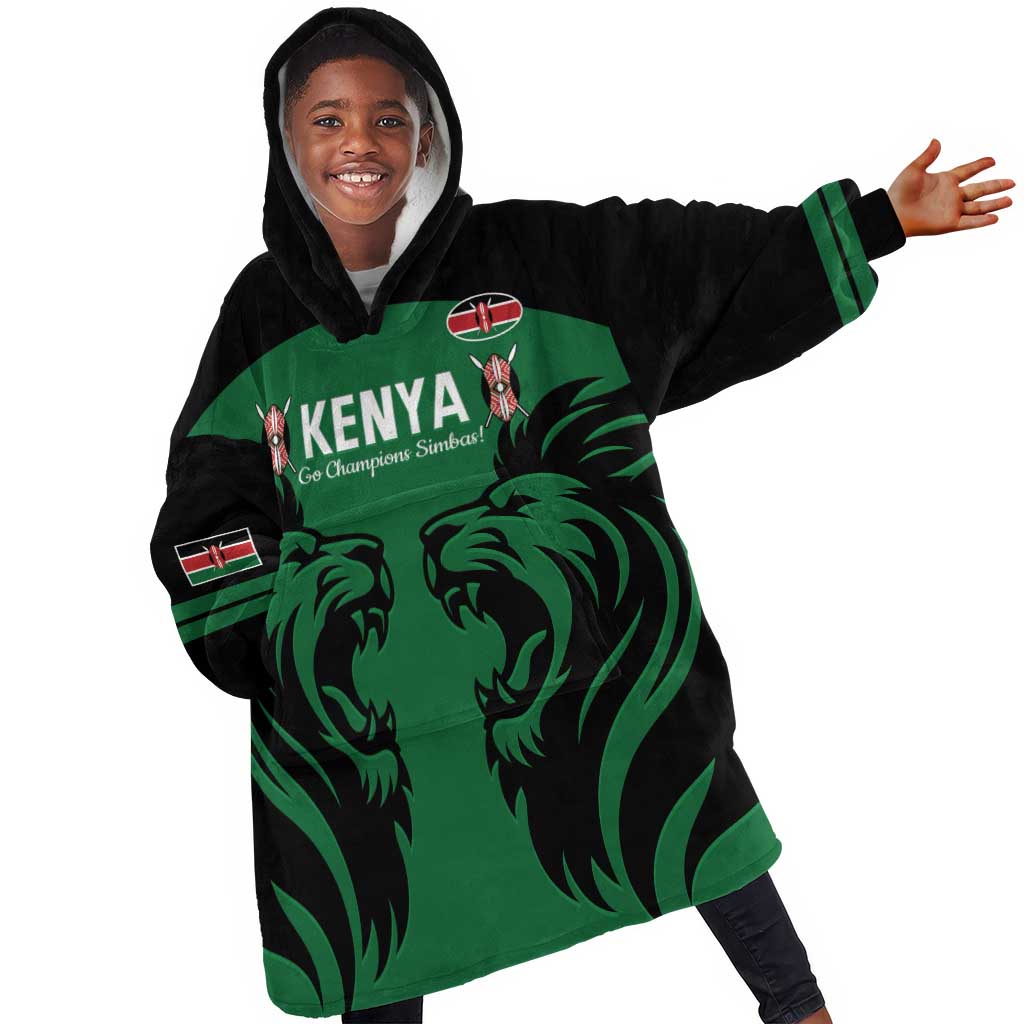 Custom Kenya Rugby KId Wearable Blanket Hoodie 2024 Go Champions Simbas - Green