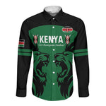 Custom Kenya Rugby Long Sleeve Button Shirt 2024 Go Champions Simbas - Green