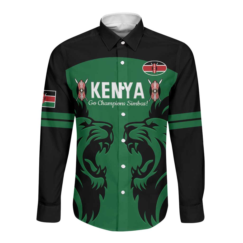 Custom Kenya Rugby Long Sleeve Button Shirt 2024 Go Champions Simbas - Green