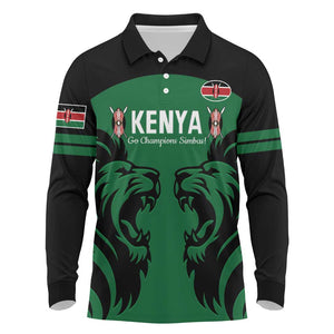 Custom Kenya Rugby Long Sleeve Polo Shirt 2024 Go Champions Simbas - Green